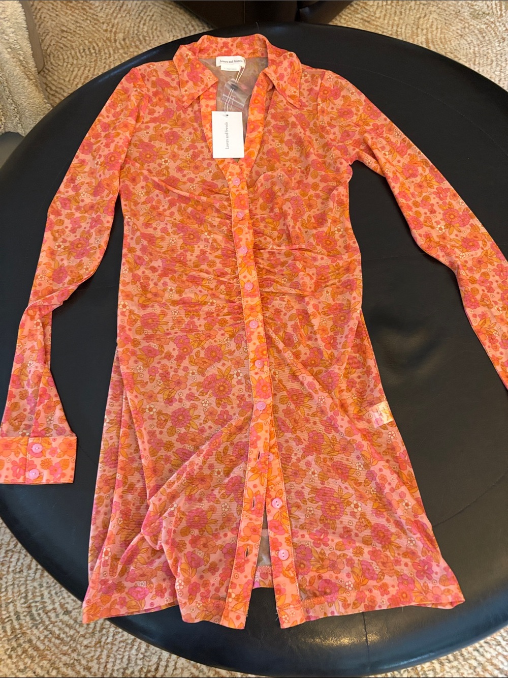 Lovers + Friends Sheer Floral Longline Shirt Jacket in Pink & Orange